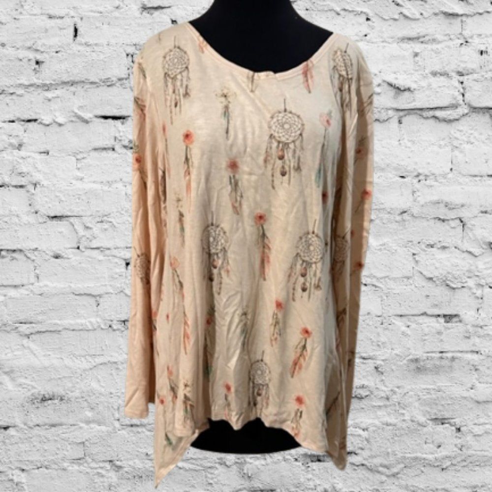 Beige Dream Catcher Long Sleeve Top   T630082X  2X  NWT Boutique